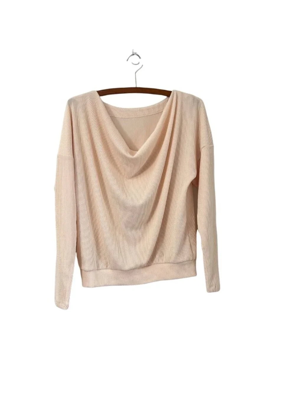 Maeve by Anthropologie Peach Ribbed Cowl Back Long Sleeve Pullover Top Size XS